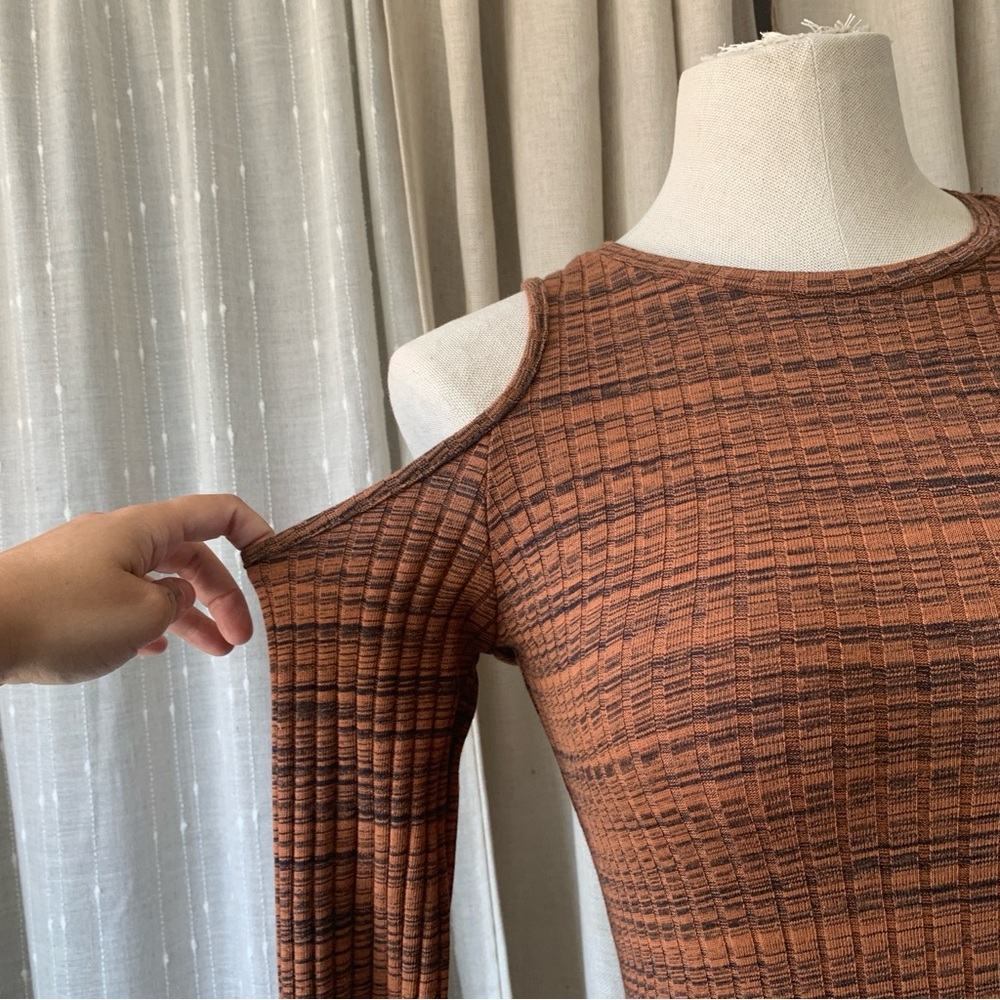 ZARA RUSTY ORANGE OPEN SHOULDER MAXI SLEEVED RIBBED DRESS M - Picture 8 of 10